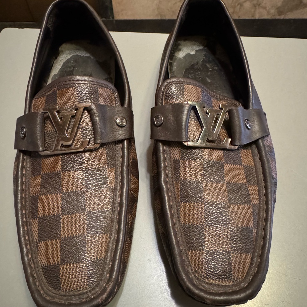 Louis Vuitton Brown Leather Loafers with Metallic Detail
